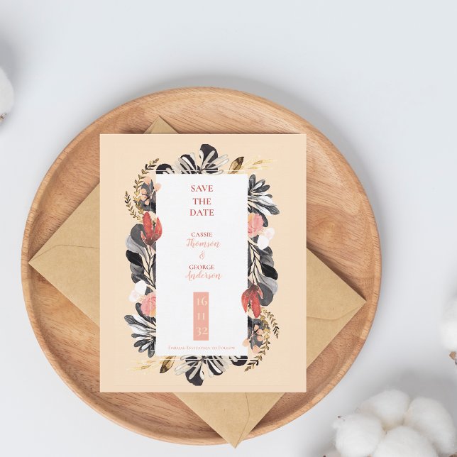 Papier Élégant faire-part de mariage rose et fleurs bleue (Elegant Blush & Navy Floral Wedding Save the Date Invitation)