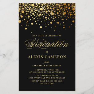 Papier Élégant Faux Gold Foil Black Invitation de graduat