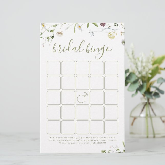 Papier Élégant Fleur sauvage Rustic nuptiale jeu de bingo (Debout devant)