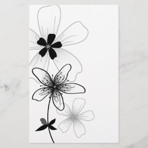 Papier Élégant floral noir et blanc