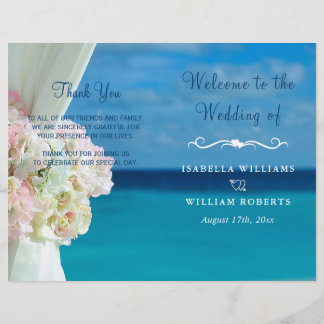 Papier Élégant Floral Ocean Beach Summer Wedding Programm