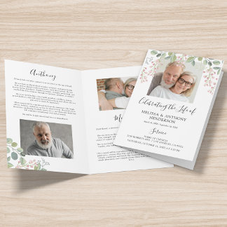 Papier Elegant Floral Photo 2 Person Memorial Program