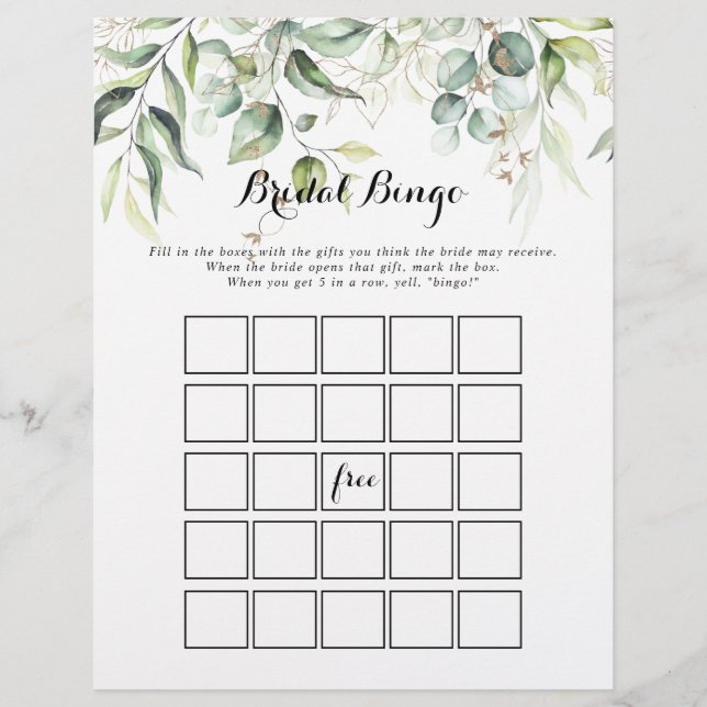 Papier Élégant Gold Green jeu de bingo nuptiale (Devant)