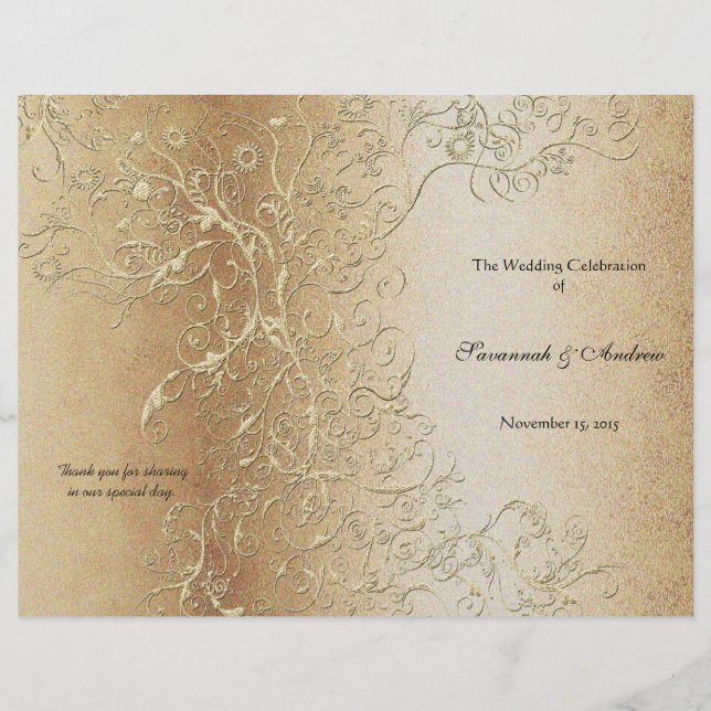 Papier Elégant Gold Swirl avec Black Font Wedding Program (Devant)