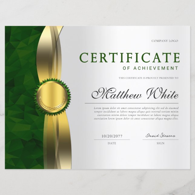 Papier Elegant Green Gold Professional Award (Devant)