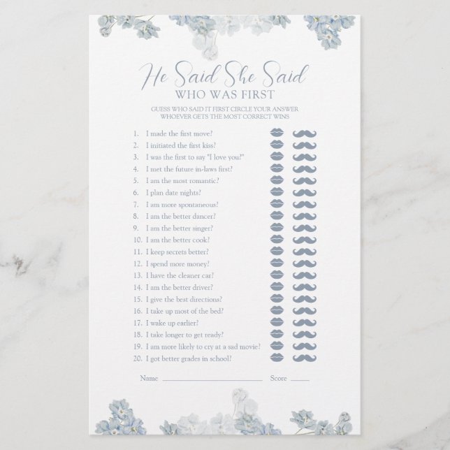 Papier Élégant Il Dit Qu'Elle A Dit Dusty Blue Douche Jeu (Devant)