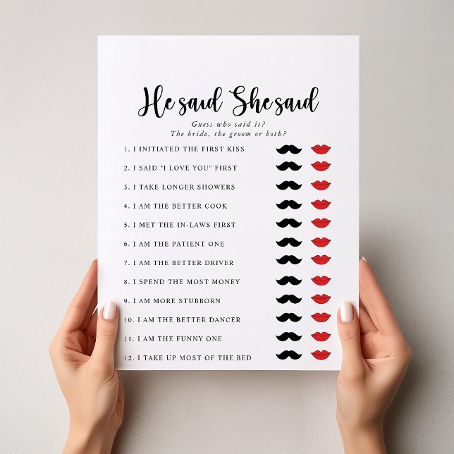 Papier Élégant Il Dit Qu'Elle A Dit Fête des mariées Game (Créateur téléchargé)