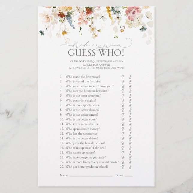 Papier Elégant Jardin Fleurs Floral Fête des mariées Jeu (Devant)