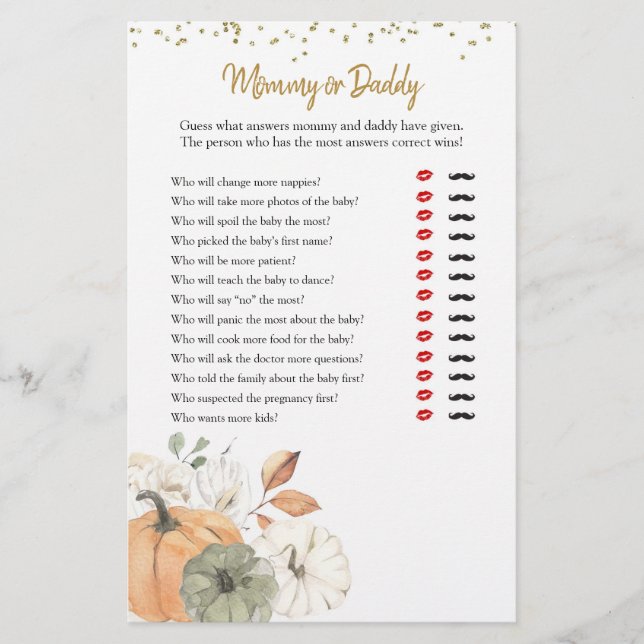 Papier Elégant jeu Citrouille blanc maman ou papa (Devant)