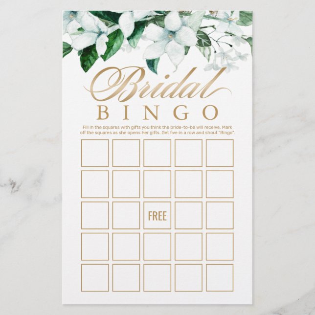 Papier Élégant jeu de bingo de la nuptiale d'aquarelle fl (Devant)