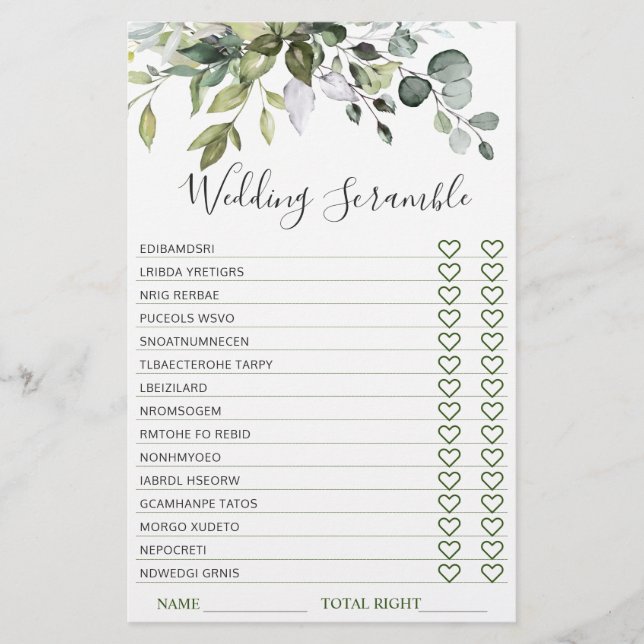 Papier Elégant jeu de Fête des mariées Eucalyptus verdure (Devant)
