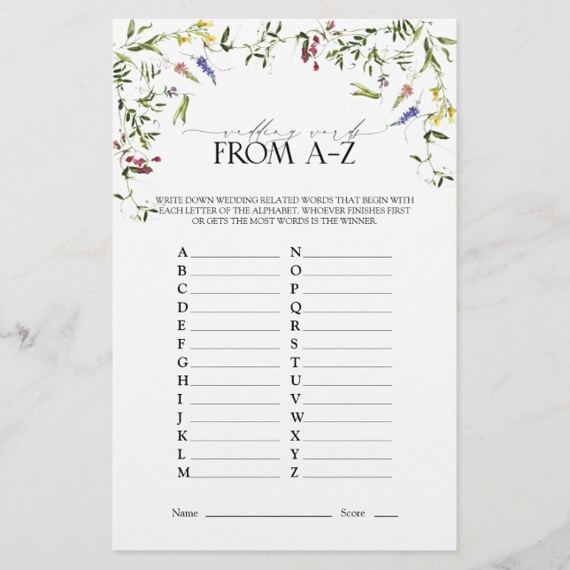 Papier Élégant jeu de Fête des mariées Fleur sauvage d'ét (Devant)