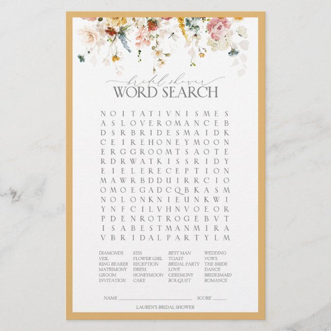 Papier Élégant jeu de Fête des mariées Fleur sauvage Jaun (Devant)