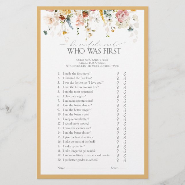 Papier Élégant jeu de Fête des mariées Fleur sauvage Jaun (Devant)