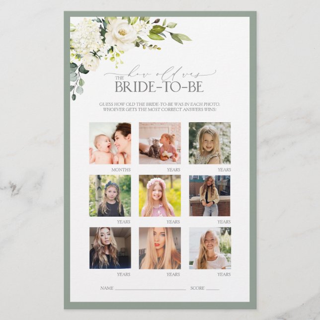 Papier Élégant jeu de Fête des mariées gris blanc vert (Devant)