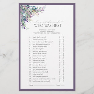Papier Élégant Lavender Floral Fête des mariées Jeu