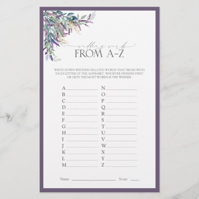 Papier Élégant Lavender Floral Fête des mariées Jeu (Devant)