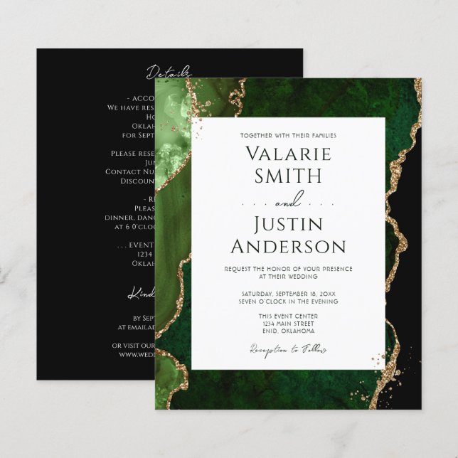 Papier Élégant Mariage de budget d'âge vert tout en un (Devant / Derrière)