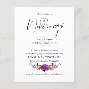 Papier Élégant Mariage Floral violet orange