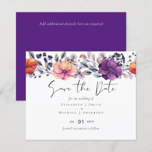 Papier Élégant Mariage Floral violet orange