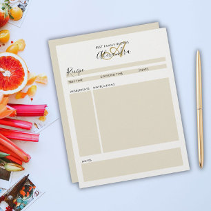 Papier Elégant Monogramme Black Gold Modern Recette Feuil