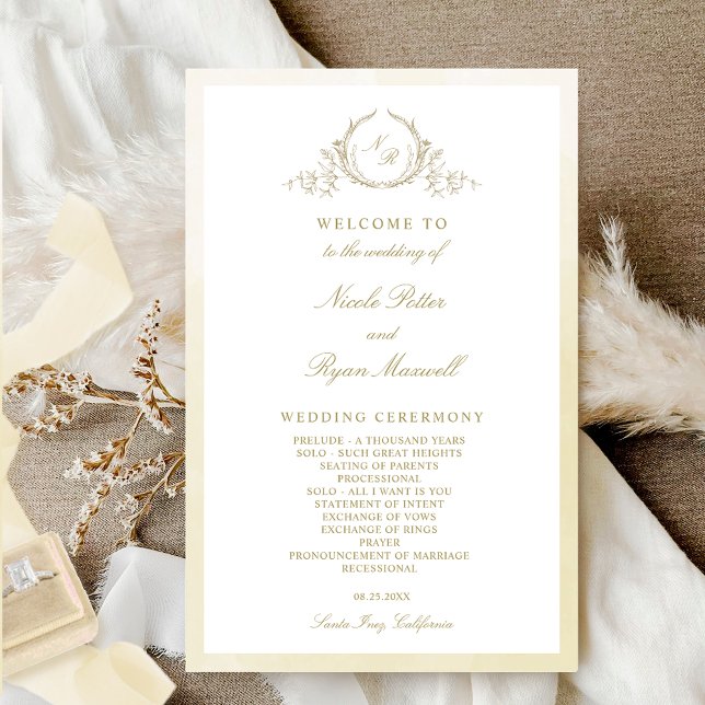 Papier Élégant Monogramme Vintage Champagne Wedding Progr (Créateur téléchargé)