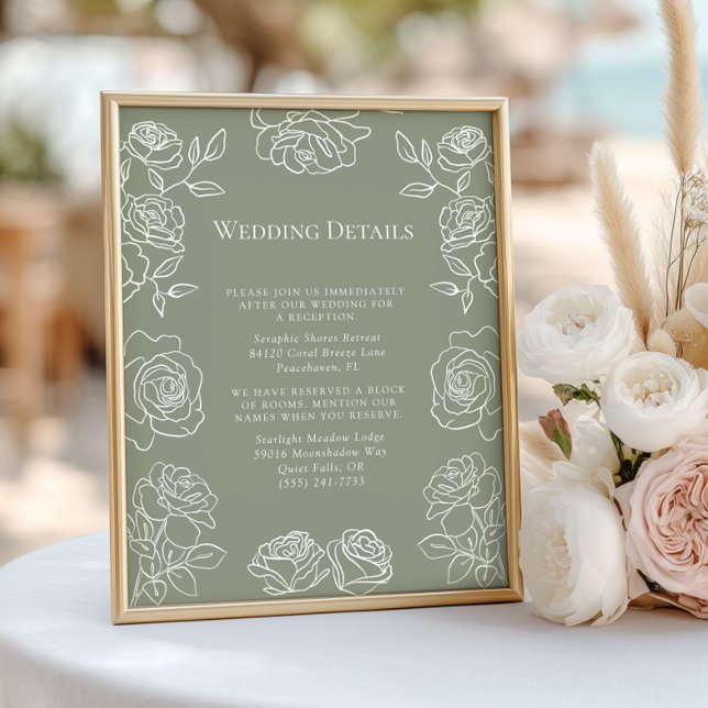 Papier Elégant Olive Green Français Rose Détails Mariage (Créateur téléchargé)