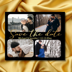 Papier élégant or 4 photos montage noir save the date
