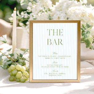 Papier Élégant panneau de bar de mariage rayé vert sauge