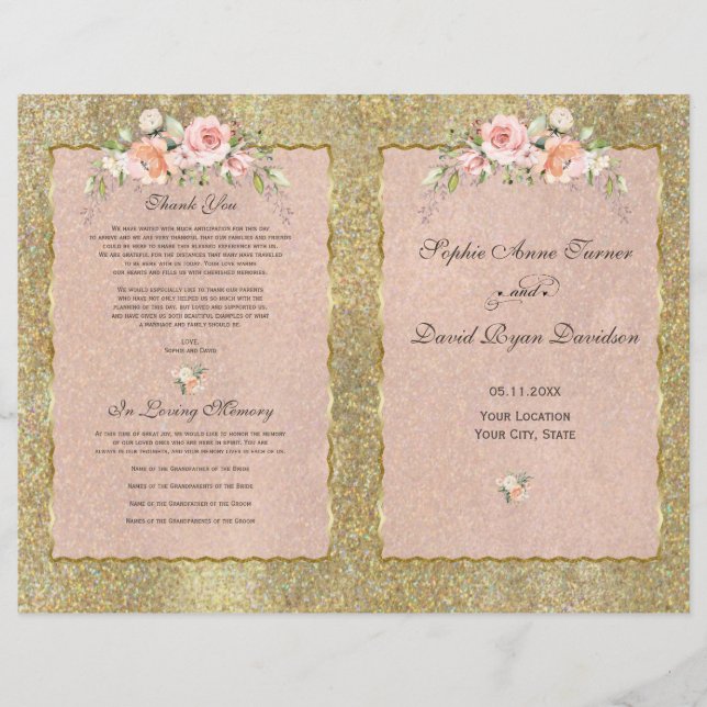 Papier Elégant Parties scintillant or Blush Floral Weddin (Devant)