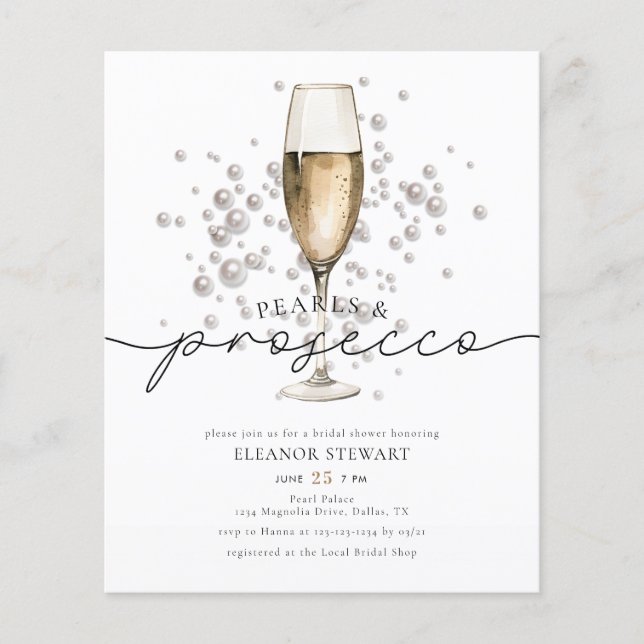 Papier Elegant Pearls Prosecco Bridal Shower Invitation (Devant)