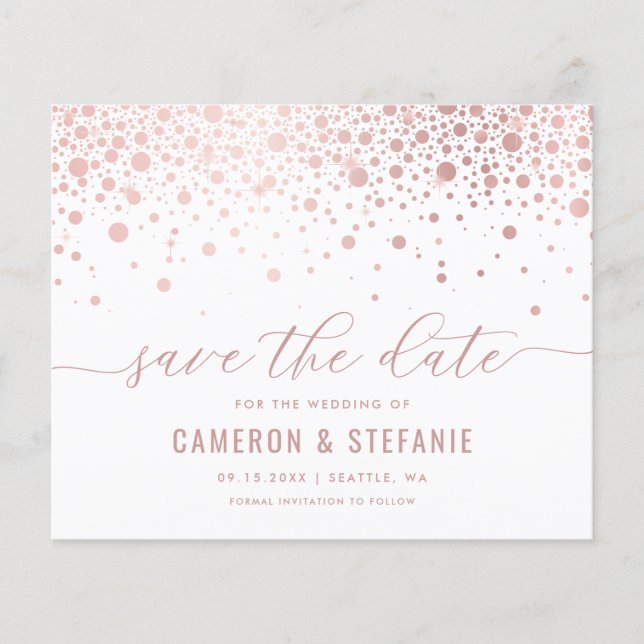 Papier Elégant Pink Foil Confetti Blanc Enregistrer la da (Devant)