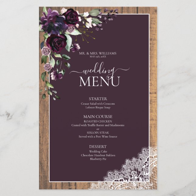 Papier Élégant Plum violet rustique Mariage Script (Devant)