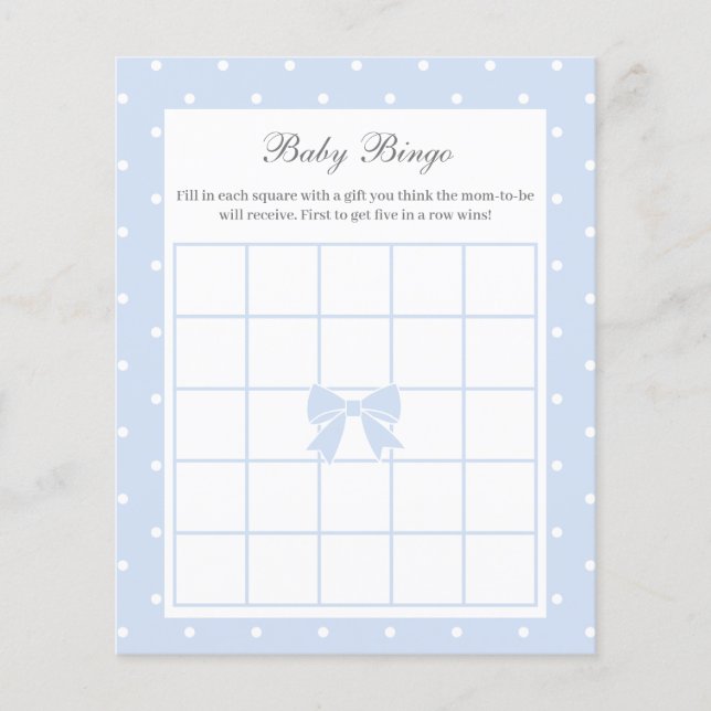 Papier Élégant Pois Baby Boy Shower Baby Bingo Jeu (Devant)