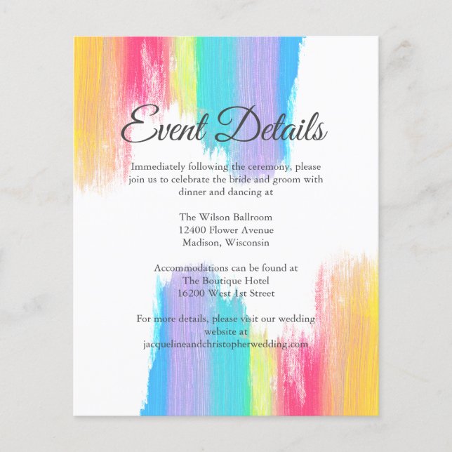Papier Elegant Rainbow Mariage Fiche de détails de l'évén (Devant)