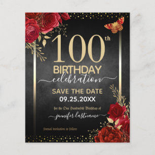 Papier Élégant Rose 100e anniversaire Enregistrer la date