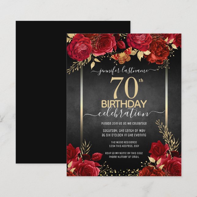 Papier Elégant Rose 70e anniversaire Invitation (Devant / Derrière)