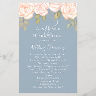 Papier Elégant Rose aquarelle Dusty Blue Wedding Programm