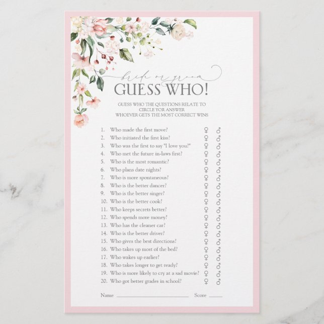 Papier Elégant rose aquarelle Fête des mariées florale Je (Devant)