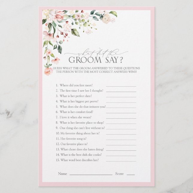 Papier Elégant rose aquarelle Fête des mariées florale Je (Devant)