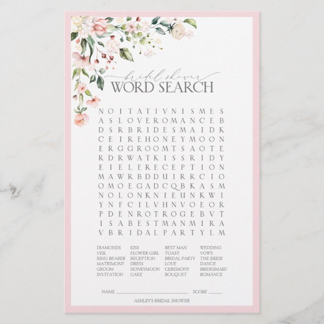 Papier Elégant rose aquarelle Fête des mariées florale Je (Devant)