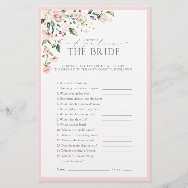 Papier Elégant rose aquarelle Fête des mariées florale Je (Devant)