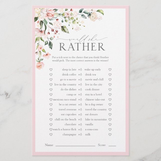 Papier Elégant rose aquarelle Fête des mariées florale Je (Devant)