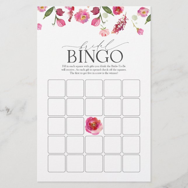 Papier Élégant rose Aquarelle Fleurs de Bingo de la nupti (Devant)