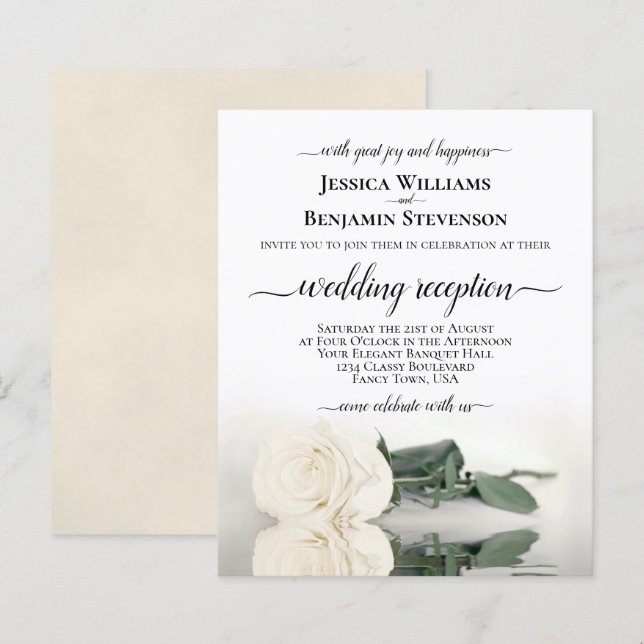 Papier Elégant Rose blanche BUDGET Invitation de réceptio (Devant / Derrière)