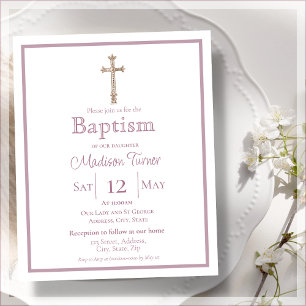 Papier Élégant rose Dusty Invitation au baptême