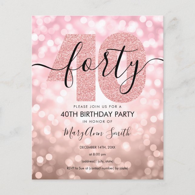 Papier Élégant Rose Gold 40e anniversaire Invitation de f (Devant)