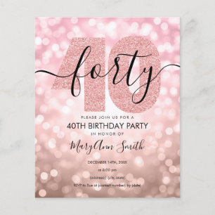Papier Élégant Rose Gold 40e anniversaire Invitation de f