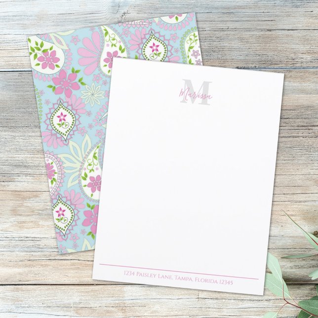 Papier Élégant rose Paisley élégant Preppy Monogramme (Créateur téléchargé)