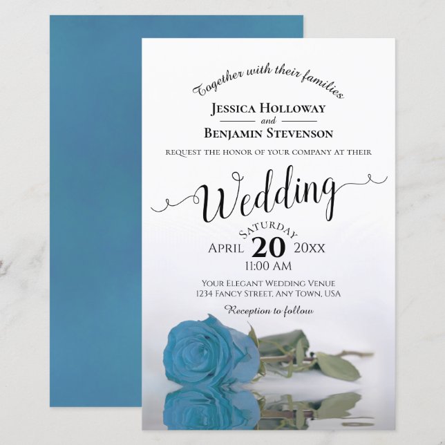 Papier Élégant Rose Sky Blue BUDGET Faire-part de mariage (Devant / Derrière)